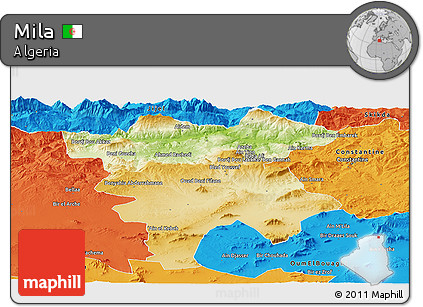 Physical Panoramic Map of Mila, political outside