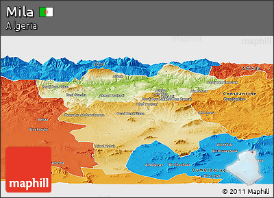 Physical Panoramic Map of Mila, political outside