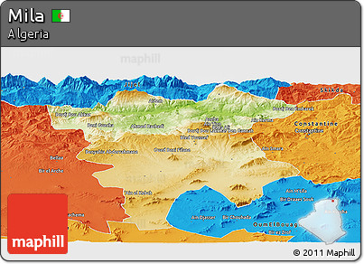 Physical Panoramic Map of Mila, political outside