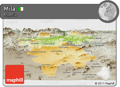 Physical Panoramic Map of Mila, semi-desaturated