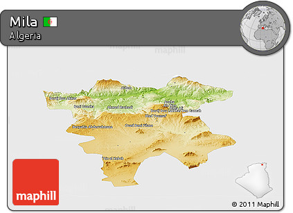 Physical Panoramic Map of Mila, single color outside
