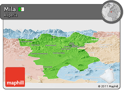 Political Panoramic Map of Mila, lighten
