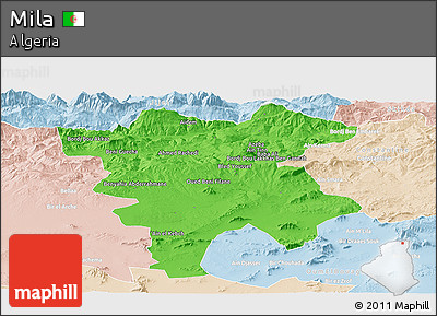 Political Panoramic Map of Mila, lighten