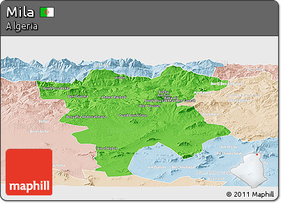 Political Panoramic Map of Mila, lighten