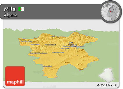 Savanna Style Panoramic Map of Mila, single color outside