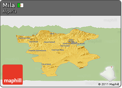 Savanna Style Panoramic Map of Mila, single color outside
