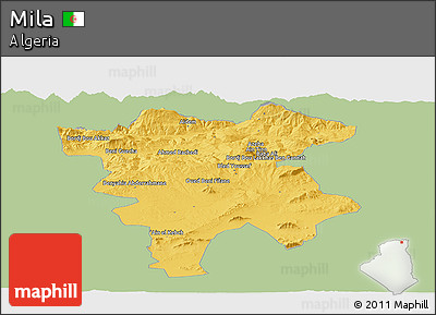 Savanna Style Panoramic Map of Mila, single color outside