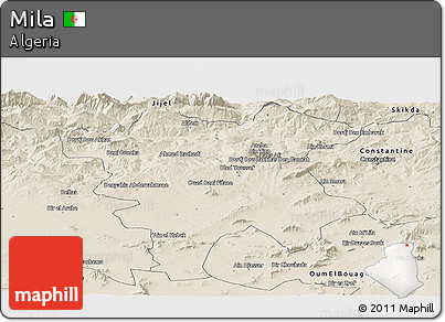 Shaded Relief Panoramic Map of Mila