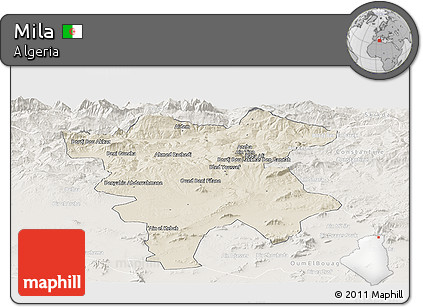 Shaded Relief Panoramic Map of Mila, lighten