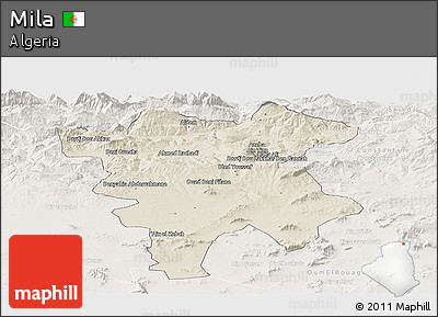 Shaded Relief Panoramic Map of Mila, lighten