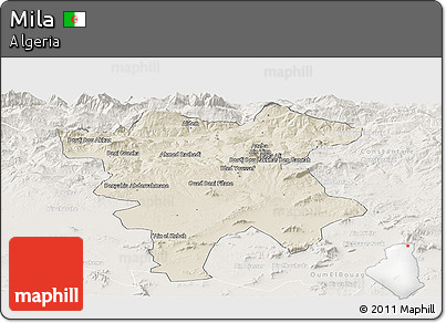Shaded Relief Panoramic Map of Mila, lighten