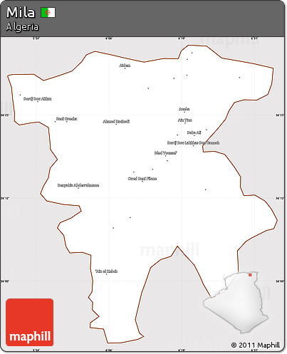 Classic Style Simple Map of Mila, cropped outside