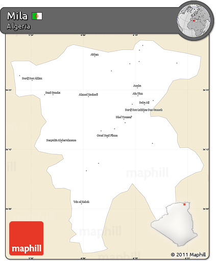 Classic Style Simple Map of Mila, single color outside