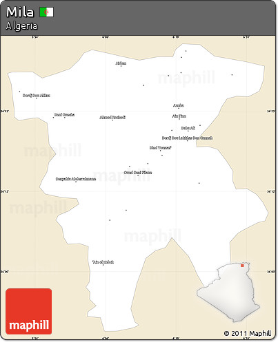 Classic Style Simple Map of Mila, single color outside