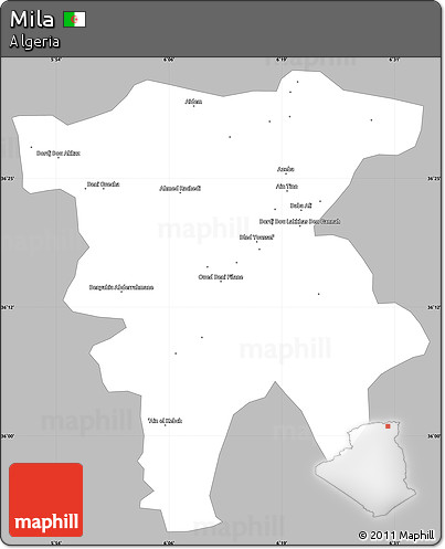 Gray Simple Map of Mila, single color outside