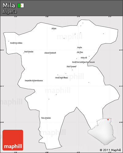 Silver Style Simple Map of Mila, cropped outside
