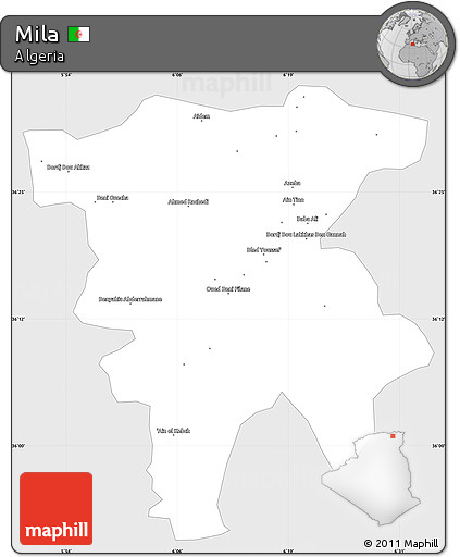 Silver Style Simple Map of Mila, single color outside