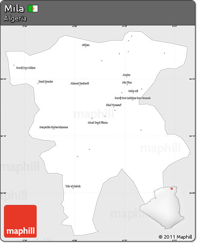 Silver Style Simple Map of Mila, single color outside