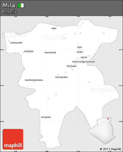 Silver Style Simple Map of Mila, single color outside