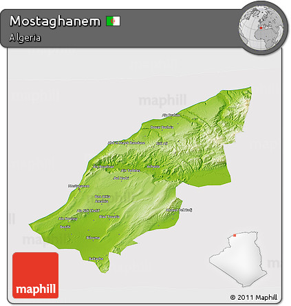 Physical 3D Map of Mostaghanem, cropped outside