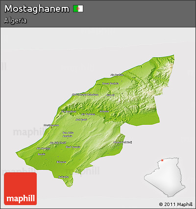 Physical 3D Map of Mostaghanem, cropped outside