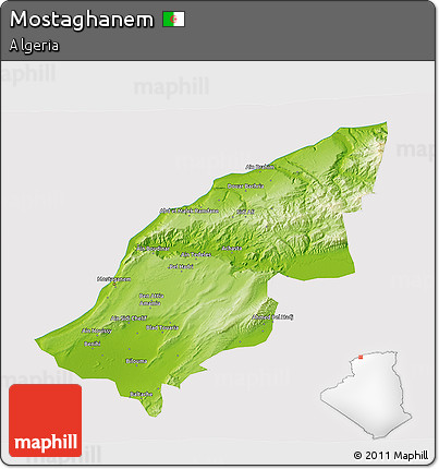 Physical 3D Map of Mostaghanem, cropped outside