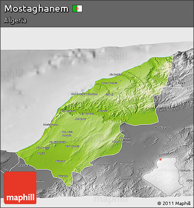Physical 3D Map of Mostaghanem, desaturated
