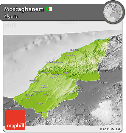 Physical 3D Map of Mostaghanem, desaturated