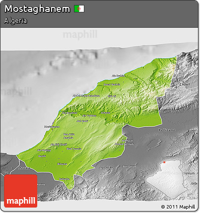 Physical 3D Map of Mostaghanem, desaturated