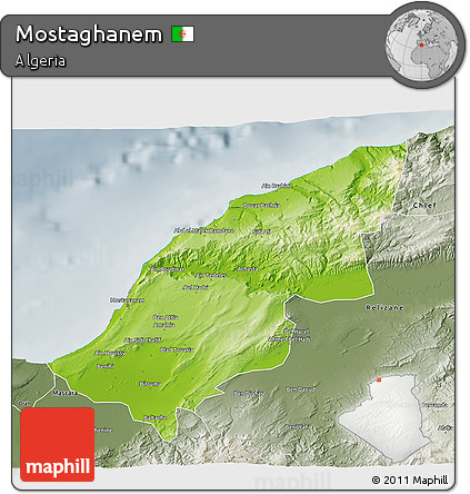 Physical 3D Map of Mostaghanem, semi-desaturated