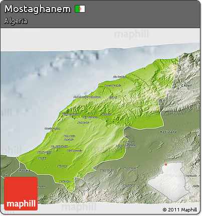 Physical 3D Map of Mostaghanem, semi-desaturated