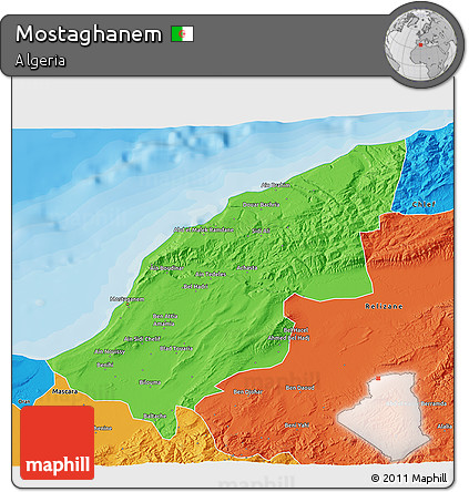 Political 3D Map of Mostaghanem