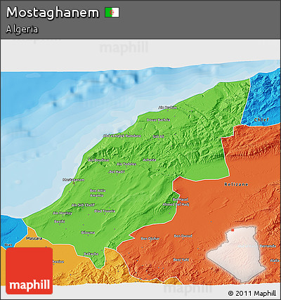 Political 3D Map of Mostaghanem