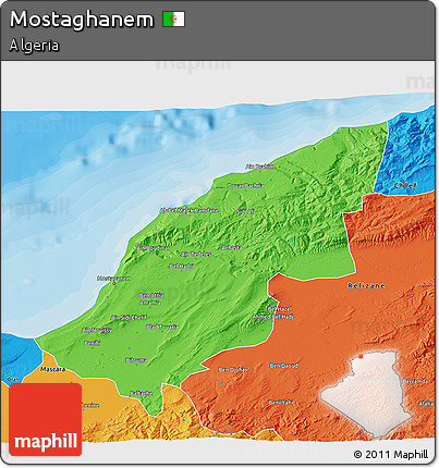 Political 3D Map of Mostaghanem