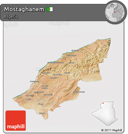 Satellite 3D Map of Mostaghanem, cropped outside
