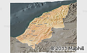 Satellite 3D Map of Mostaghanem, darken, semi-desaturated
