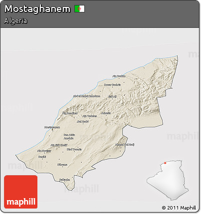 Shaded Relief 3D Map of Mostaghanem, cropped outside