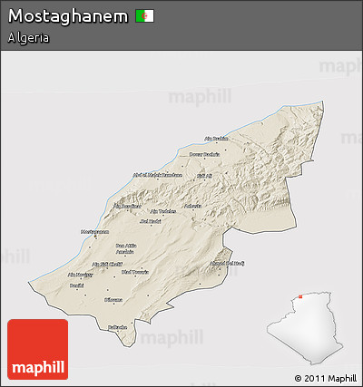 Shaded Relief 3D Map of Mostaghanem, cropped outside