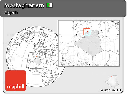 Blank Location Map of Mostaghanem, highlighted country, within the entire country