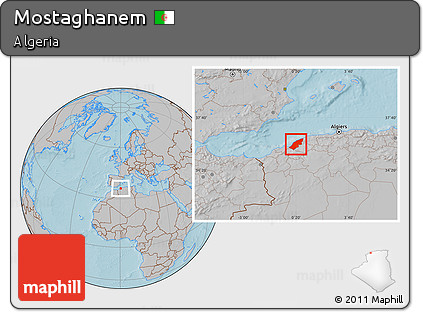 Gray Location Map of Mostaghanem, hill shading