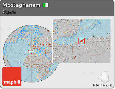 Gray Location Map of Mostaghanem, hill shading