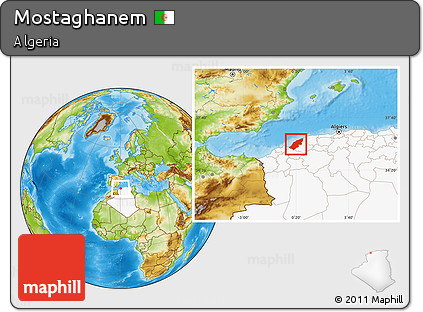 Physical Location Map of Mostaghanem, highlighted country