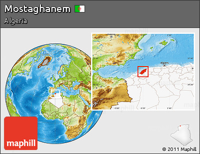 Physical Location Map of Mostaghanem, highlighted country