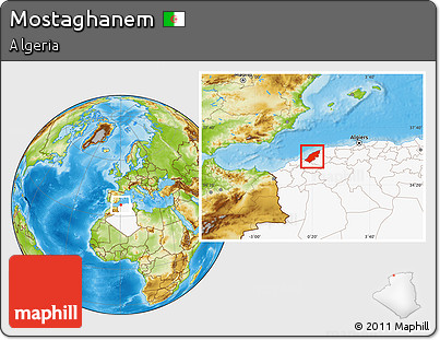 Physical Location Map of Mostaghanem, highlighted country