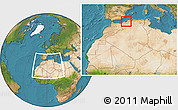 Satellite Location Map of Mostaghanem, within the entire country