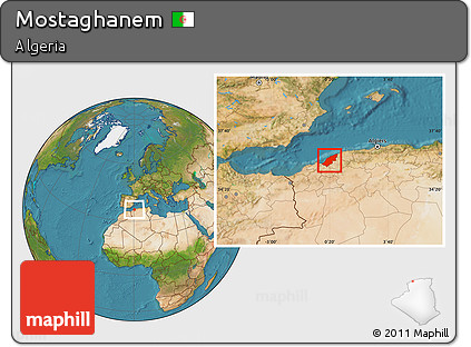 Satellite Location Map of Mostaghanem