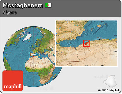 Satellite Location Map of Mostaghanem