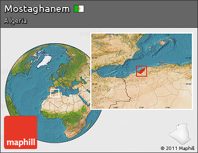 Satellite Location Map of Mostaghanem