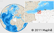 Shaded Relief Location Map of Mostaghanem, highlighted country