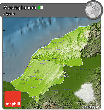 Physical Map of Mostaghanem, darken